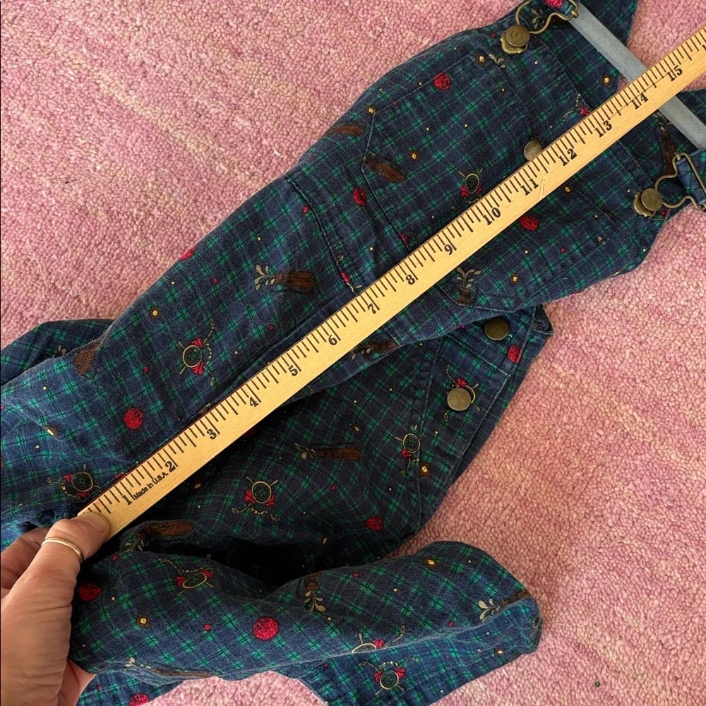 VINTAGE Gymboree Navy Plaid Gold Print Overalls